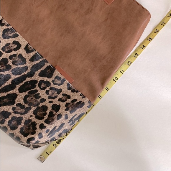 Brown Faux Leather with Leopard Print Tote - Picture 9 of 13